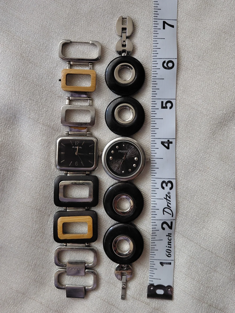 Vintage Fossil F2 Watch Lot Y2K Wood Resin Geometric Retro Mod Cuff Statement